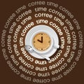 Cup of clock in cappuccino