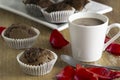 Cup of cocoa and chocolate muffins