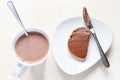Cup with cocoa and toast with chocolatte spread Royalty Free Stock Photo