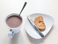 Cup with cocoa and toast with peanut butter Royalty Free Stock Photo