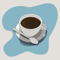 a cup of cofee with spoon and small plate vector illustration Royalty Free Stock Photo