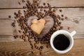 The cup of coffe and Frame- heart from coffee beans Royalty Free Stock Photo