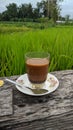 A cup of coffe milk in the morning