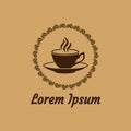 Cup of coffe with saurce, frame of coffee beans and flavour vector icon.