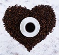 Cup of coffee on white background. Top view