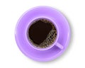 Purple ceramic cup of hot black coffee. Top view. Royalty Free Stock Photo