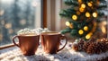 cup of coffee against the background of a winter window