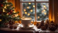 cup of coffee against the background of a winter window mug comfortable composition