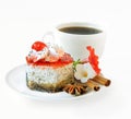 Cup of coffee and appetizing cake Royalty Free Stock Photo