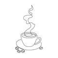 Cup coffee with aroma smoke in One continuous line drawing. Minimalist contour symbol concept tea mug for cafe menu and Royalty Free Stock Photo