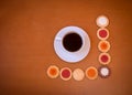 Cup of coffee and assortment of mixed biscuits Royalty Free Stock Photo
