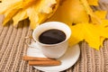 Cup of coffee and autumn leaves Royalty Free Stock Photo