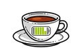 Cup of coffee with battery accumulator sign vector illustration or icon isolated on white, charge yourself concept, wakeup in