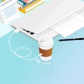 Cup of coffee battery energy charger isometric vector