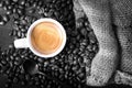 Cup of coffee with beans black and white and color Royalty Free Stock Photo