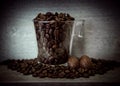 A cup of Coffee beans with chocolade Royalty Free Stock Photo