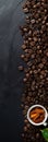 A cup of coffee beans and cinnamon sticks on a black background, AI Royalty Free Stock Photo