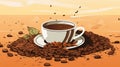 a cup of coffee and beans on the ground Royalty Free Stock Photo