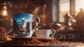 cup of coffee and beans highly detailed Old lighthouse in Andros island inside a tea cup Royalty Free Stock Photo