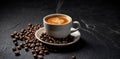 Cup of coffee and beans over black slate stone background Royalty Free Stock Photo