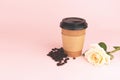 Cup, coffee beans and rose Royalty Free Stock Photo