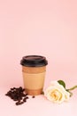 Cup, coffee beans and rose Royalty Free Stock Photo