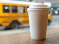 Cup of coffee blank yellow school bus usa Royalty Free Stock Photo