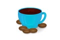 Cup of coffee blue and coffee beans isolate 3d vectorCup of coffee yellow and coffee beans isolate 3d vector