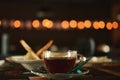 Cup of coffee on bokeh background