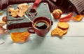 Cup coffee with book in leather binding Royalty Free Stock Photo