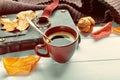 Cup coffee with book in leather binding Royalty Free Stock Photo