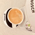 Cup of coffee on Bosch coffeemaker