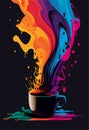 Cup of coffee at the bright colorful splashes