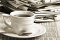 Cup coffee on business news Royalty Free Stock Photo