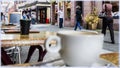 A cup of coffee in cafe on open air. Ribeauville, Alsace, France