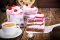 Cup of Coffee, Cake with Cream and Cherry Royalty Free Stock Photo