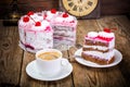 Cup of Coffee, Cake with Cream and Cherry Royalty Free Stock Photo