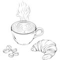 Cup of coffee cappuccino with croissant line art Royalty Free Stock Photo