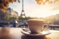 Cup of coffee cappuccino on French breakfast. Generate ai