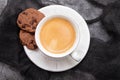 cup of coffee on ceraic on gray ceramic Royalty Free Stock Photo