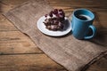 Cup of coffee and cherry cake Royalty Free Stock Photo