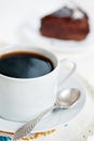 Cup of coffee and chocolate cake Royalty Free Stock Photo