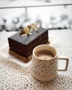 Cup of coffee and chocolate cake Royalty Free Stock Photo