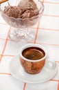 Cup of coffee and chocolate ice cream served on the table Royalty Free Stock Photo