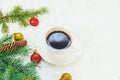 cup of coffee on a christmas background. Christmas morning. Selective focus. Royalty Free Stock Photo