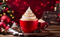 cup of coffee with christmas decorations Christmas Cappuccino with whipped cream Royalty Free Stock Photo