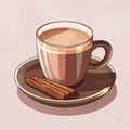 a cup of coffee and cinnamon sticks on a saucer