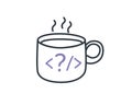 Cup of coffee with code sign vector sketch icon isolated on background. Hand drawn Cup of coffee with code sign icon.