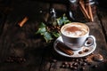 A cup of coffee with cinnamon on black background Royalty Free Stock Photo