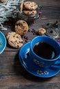 The cup of coffee, coffee beans and cookies-hearts Royalty Free Stock Photo